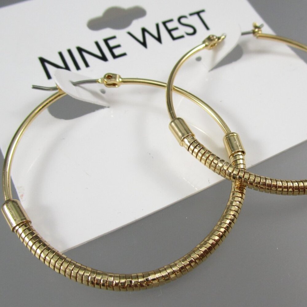 NINE WEST Mod/Contemporary Gold Ring 1.70" Hoop Earrings**NEW!